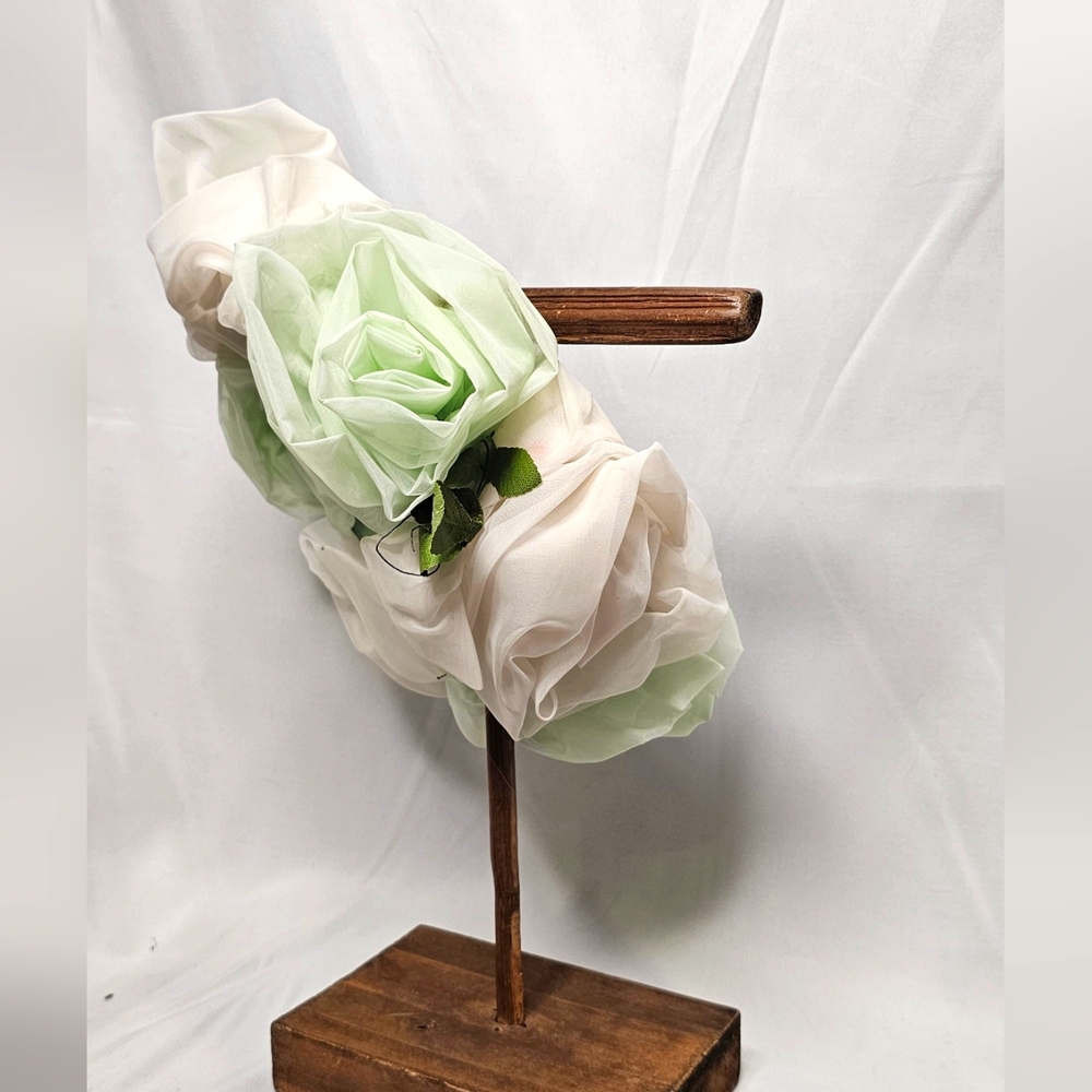 Vintage Chiffon White And Pale Green Floral Crown